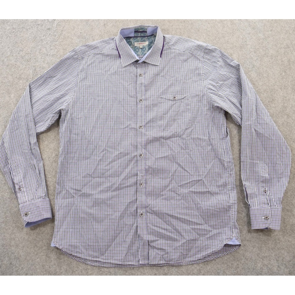 Ted Baker London Shirt Mens Extra Large Blue Button Up Long Sleeve Checks